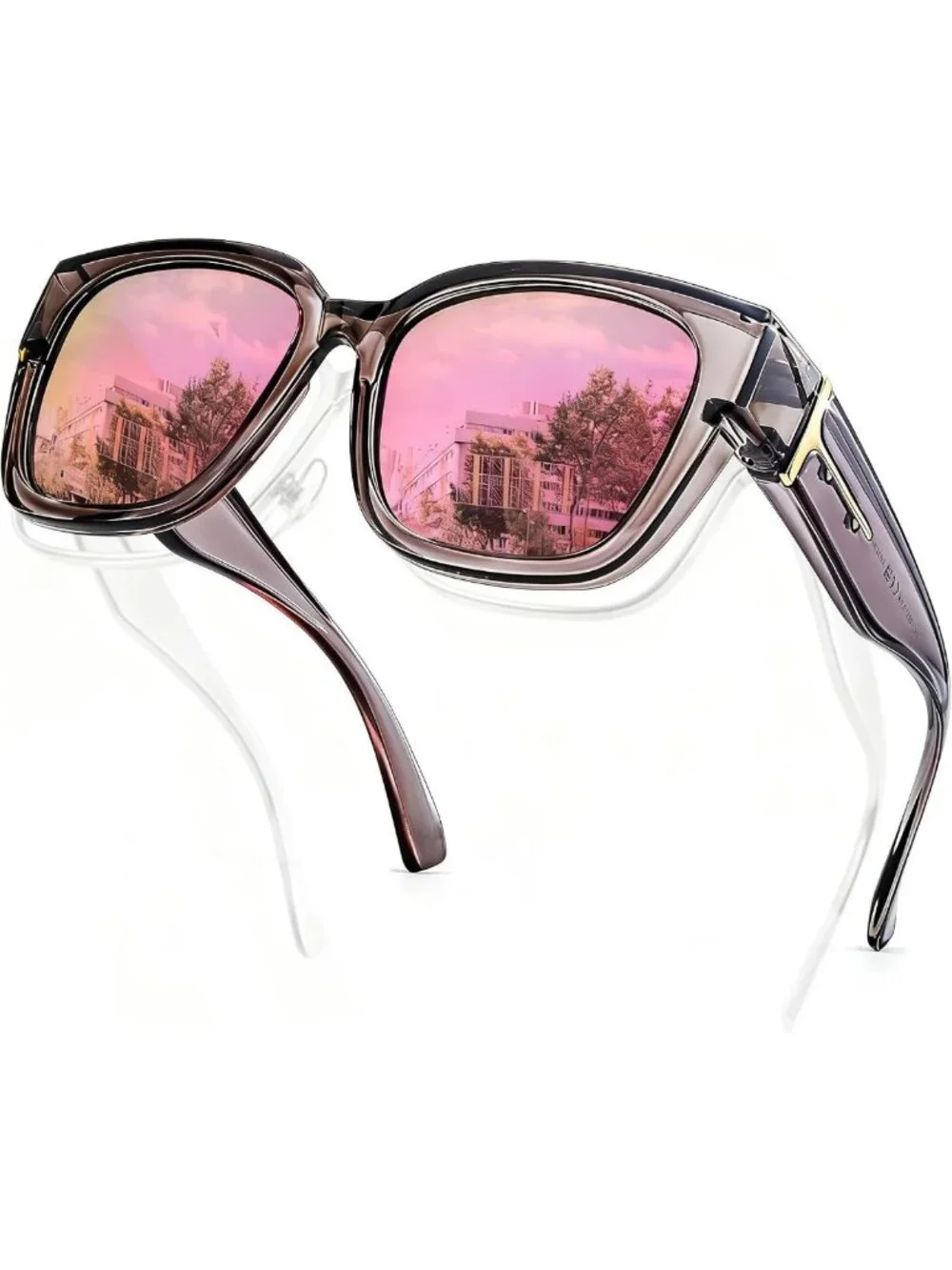 Trendy Polarized Mirrored Sunglasses for Women - Large Square UV400 Fit Over